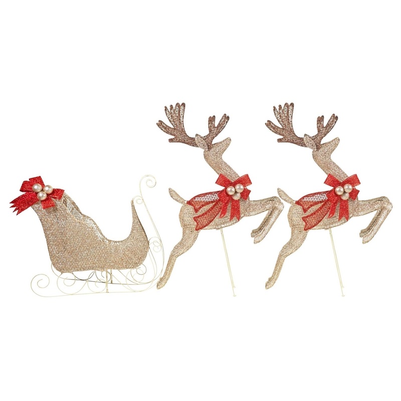 Holiday Wonderland Mesh Champagne Lighted Sleigh/Reindeer Set