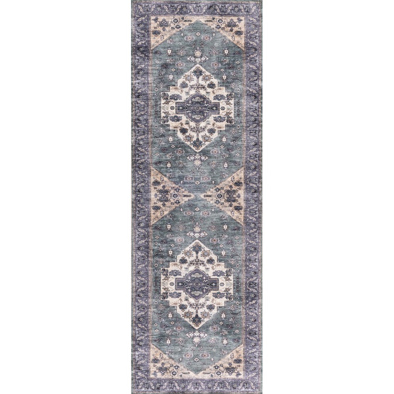 Nourison Grand Washables 2′ x 6′ Teal Blue Vintage Indoor Rug