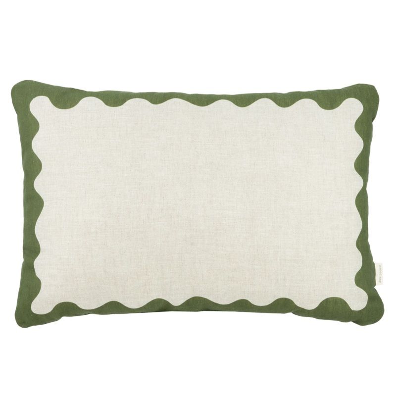 Rectangular cushion in French linen Vibes L Green