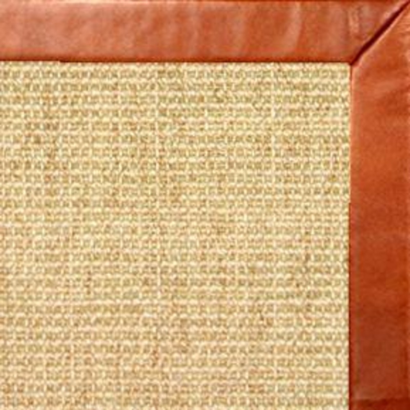 Sand Octagon Sisal Rug with Whiskey Leather Border