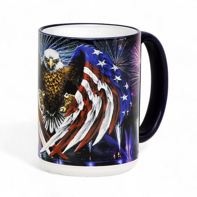 SUBLIMART: Patriotic Mug ‘4th of July Mug – Eagle & Fireworks’ (15 Oz. Tall Mug) – FREE with any order over $44.00!