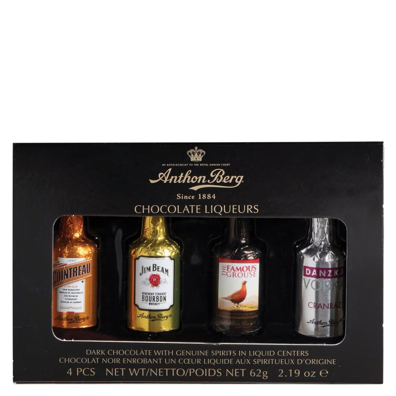 Anthon Berg Dark Chocolate Liqueur-Filled Bottles 4-Pack Assortment Box
