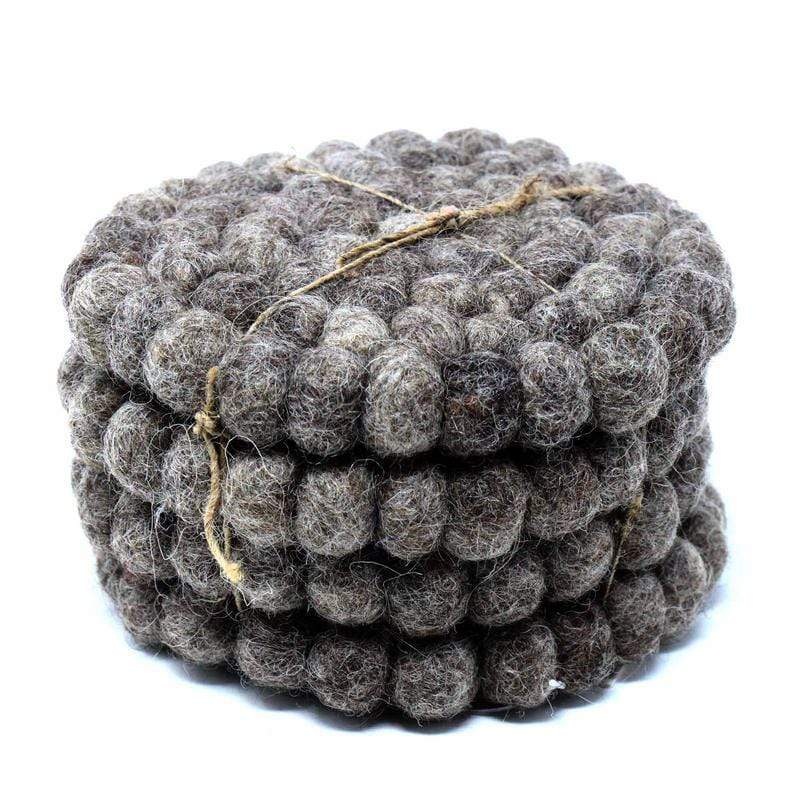 Hand Crafted Felt Ball Coasters from Nepal: 4-pack, Dark Grey – Global Groove (T)