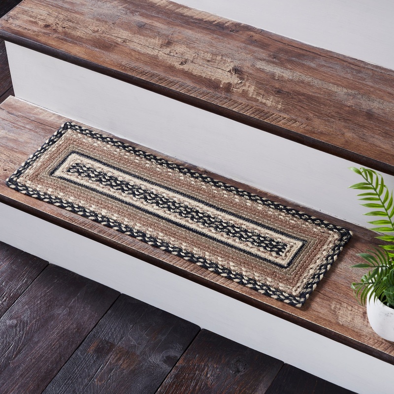 Sawyer Mill Charcoal Creme Jute Stair Tread Rect Latex 8.5×27