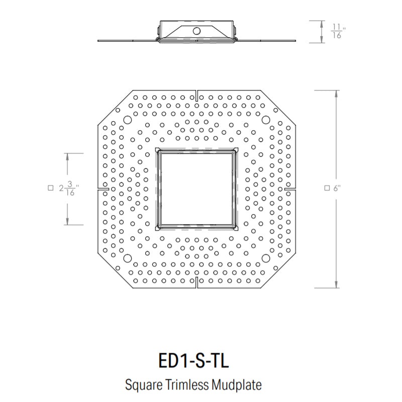 CSL ED1-S-TL Square Trimless Mud-In plate for 1″ Eco-Downlight