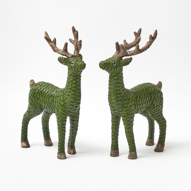 Forest Green Rattan Reindeer (Pair) – 30cm