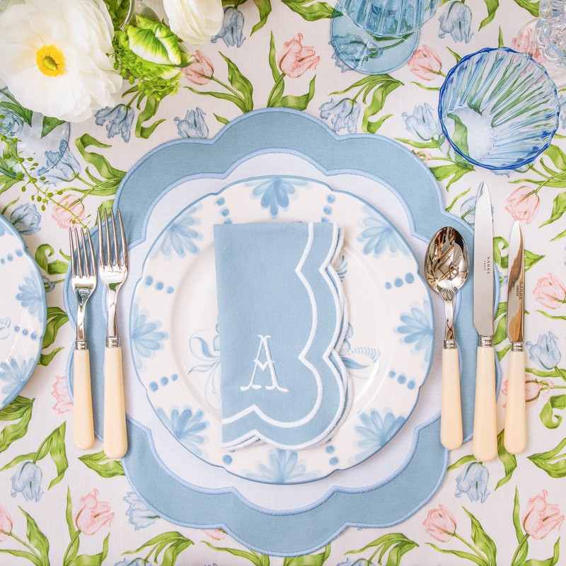 Serena Appliqu Blue Placemats & Napkins (Set of 4)