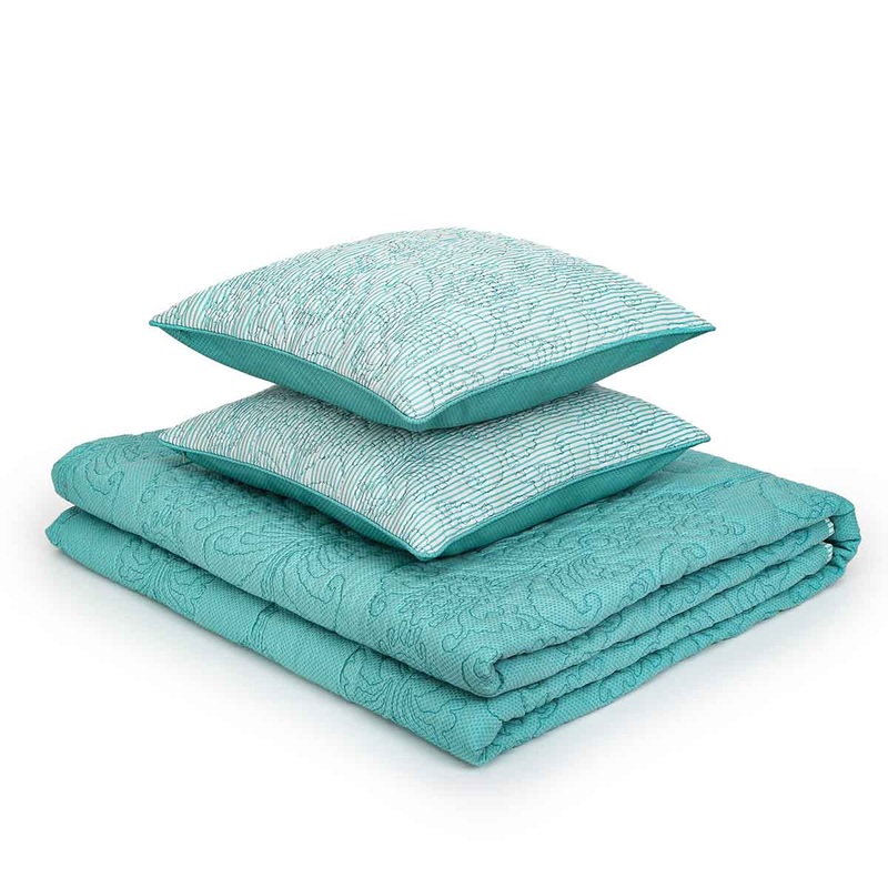Firuzeh Kantha Quilt With Cushion Cover Set
