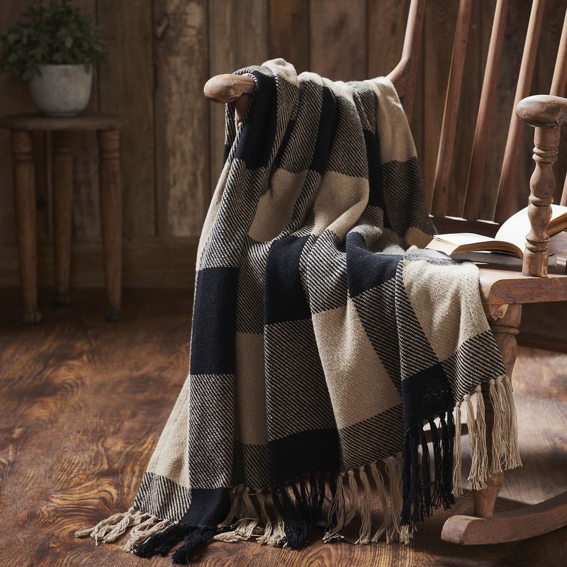 Black Check Woven Throw 50×60