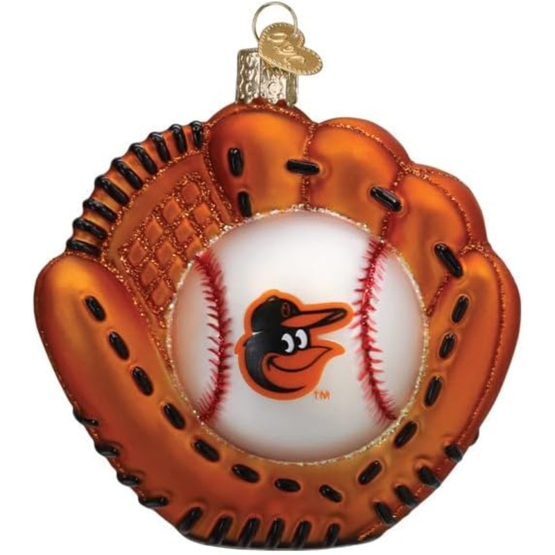 Old World Christmas Blown Glass Ornament for Christmas Tree, Baltimore Orioles Baseball Mitt (with OWC Gift Box)
