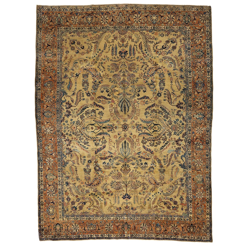 ANTIQUE PERSIAN SAROUK GOLD 9′ X 12′