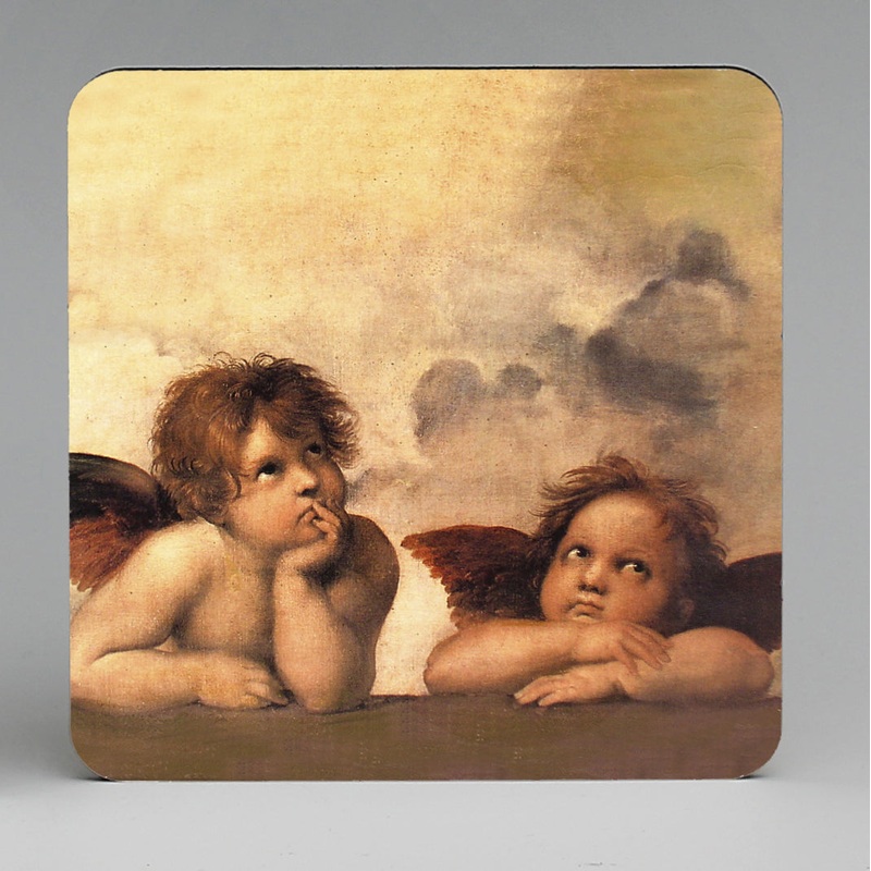 SUBLIMART: MDF Hardboard Set of 4 Coasters – Design: Affresco Putti, detail from The Sistine Madonna” by Raphael