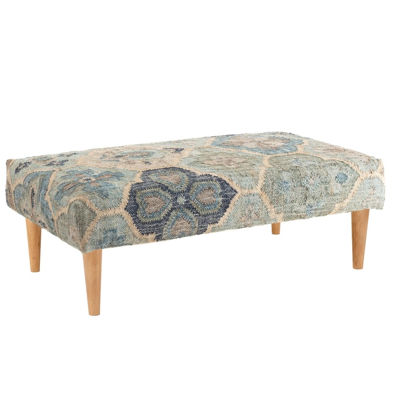 Pali Rectangle Rug Ottoman | Blue