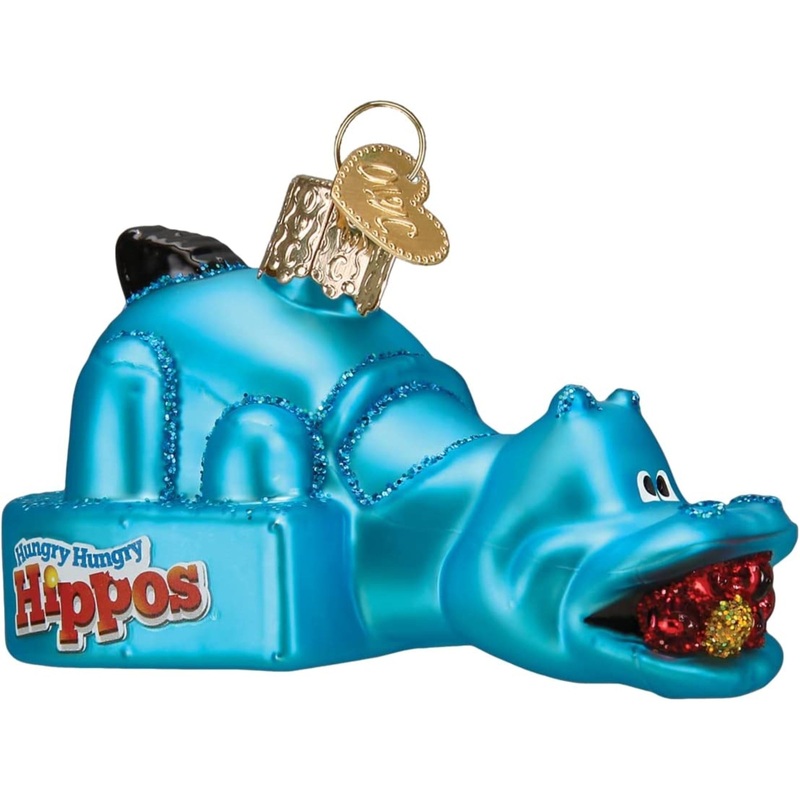 Old World Christmas Glass Blown Hungry Hungry Hippos Ornament Blue, 3.5″