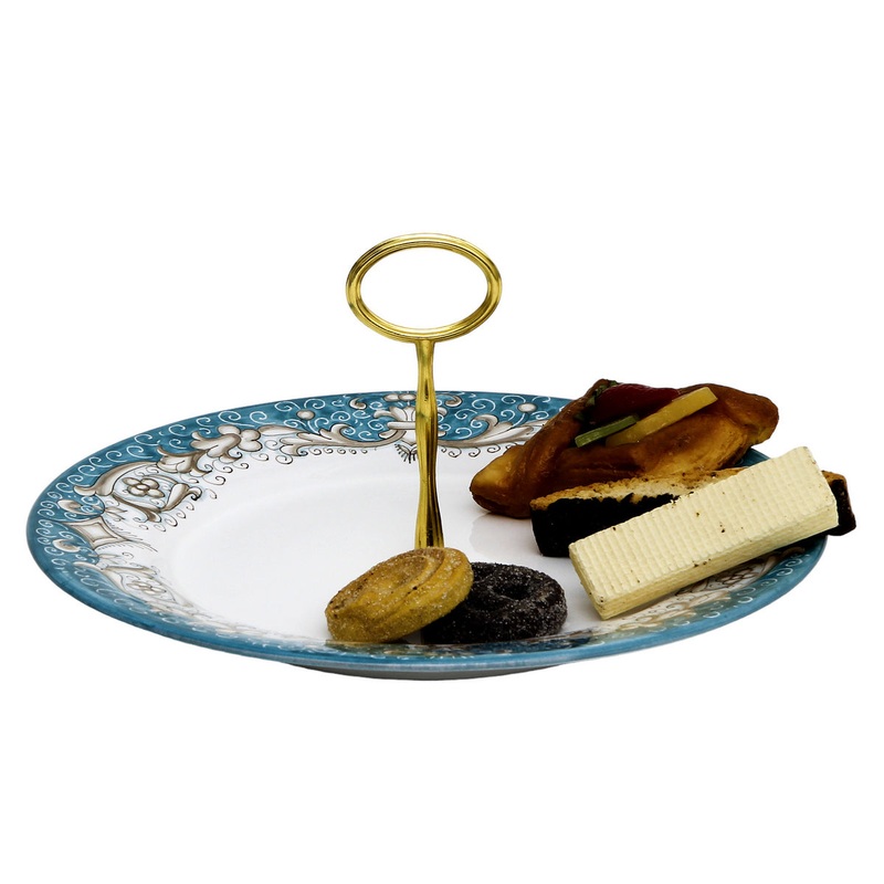 DERUTA COLORI: Tid Bit Server Plate AQUA-TEAL with Chrome Oval Metal Handle