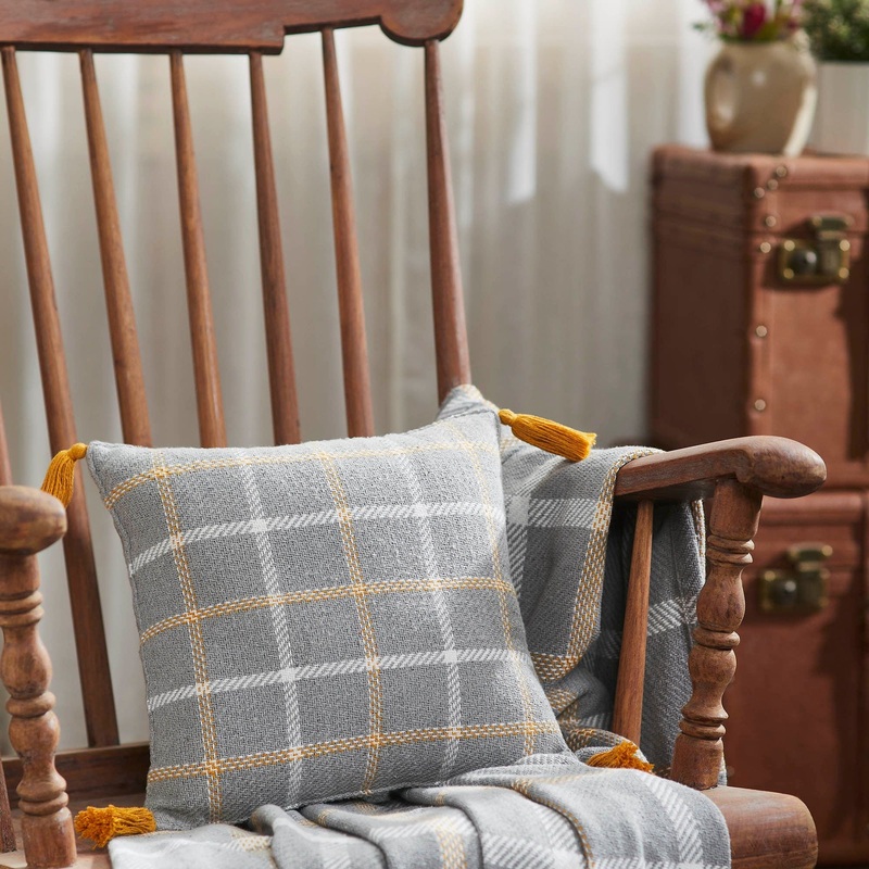 Harvest Blessings Woven Plaid Pillow 12×12