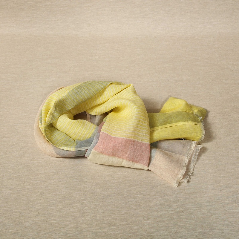 Palest chambray plaid linen scarf