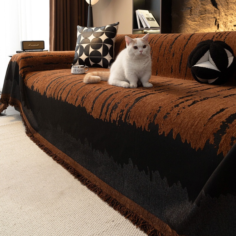 Soft Twilight Plush Pet-Friendly Multi-Purpose Minimalist Vintage Sofa Cover  Woven Throw Couch Protector in Earth Tones
