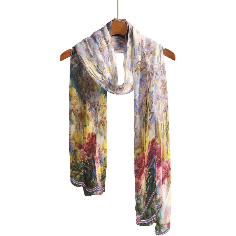 Tiffany Peonies & Iris Silky-soft Polyester Sheer Long Scarf