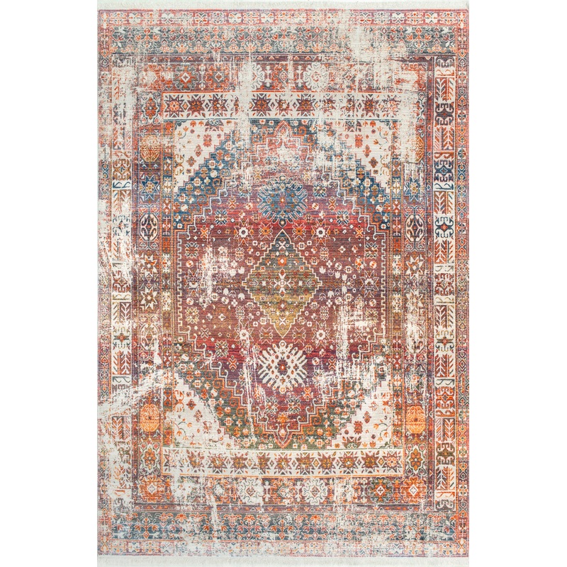 Archer Distressed Medallion Rug | Rust