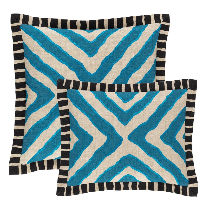 Arrows Linen Embroidered Decorative Pillow Cover | Turquoise/Natural