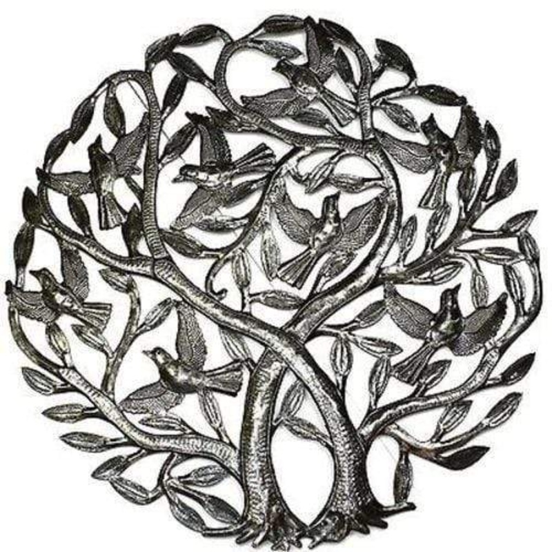 Double Tree of Life Metal Wall Art 24-inch Diameter – Croix des Bouquets