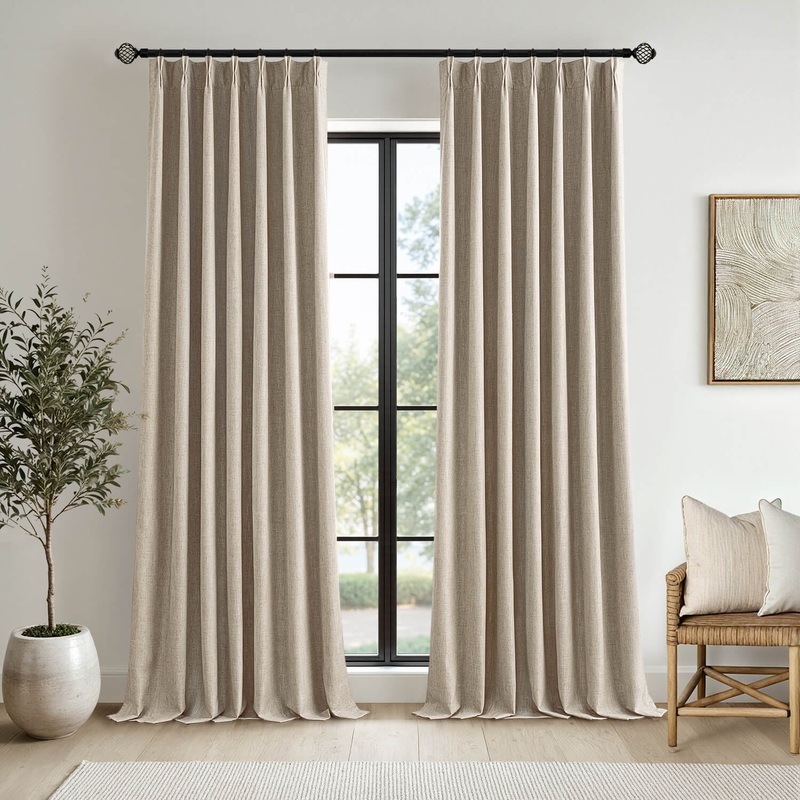 MIULEE Sand Pinch Pleated 100% Blackout Linen Curtains for Bedroom, Room Darkening Light Blocking Window Curtains 84 inches Long for Living Room, Black Out Pleat Drapes with Pin Hooks, 2 Panels