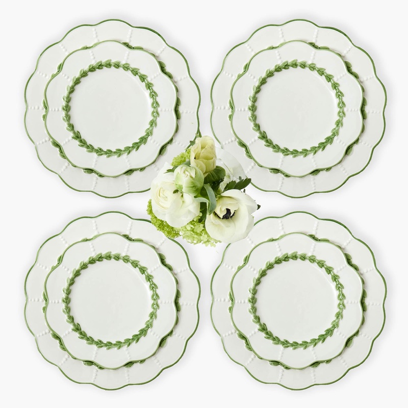 Green Laurel Dinner & Starter Plates (Set of 8)