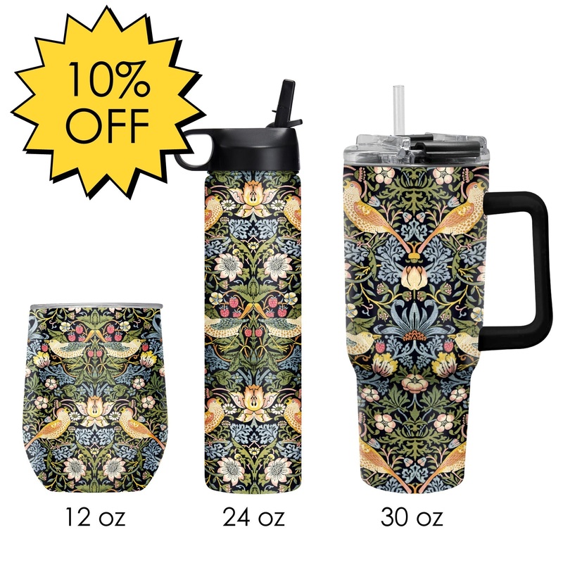 William Morris “Strawberry Thief” Insulated Drinkware Set of 3, 1 per size