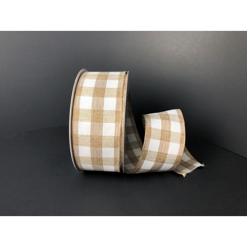 1.5″ Linen & White Long Stripe Ribbon Bolt