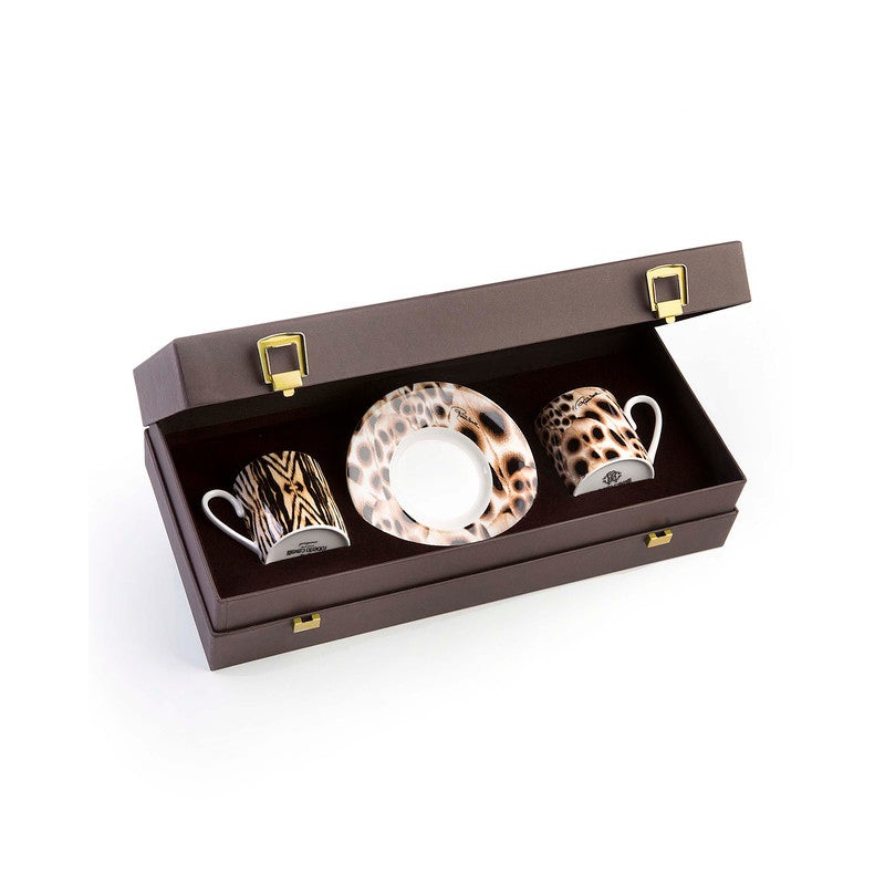 Coffee Cup & Saucer AFRICA CASABLANCA AND MALINDI Set of 2 in Luxury Box  diam. 2.3″, H 2.5″, Cap. 4 oz, Saucer diam. 4.75″